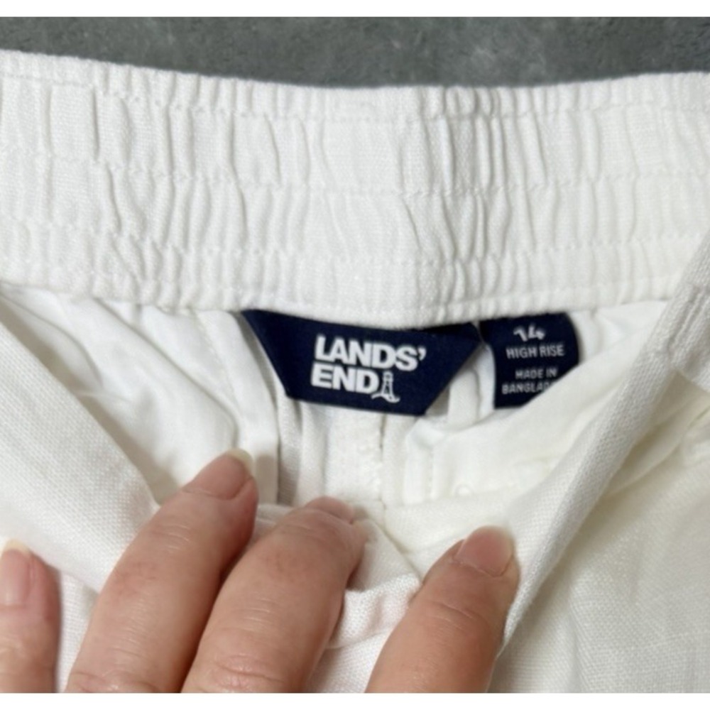 Lands End Womens White Linen Wide Leg High Rise Pants Size 14 Coastal Old Money - Picture 5 of 9